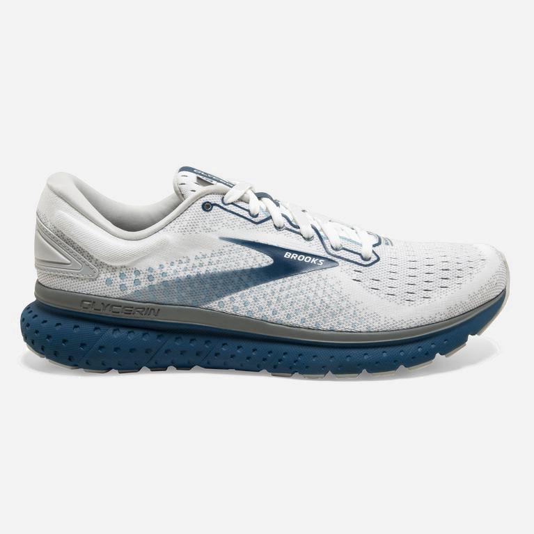 Brooks Glycerin 18 Mens Road Running Shoes - White/Grey/Poseidon - Philippines (631278EZQ)